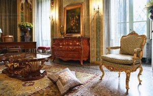 Meubles de palais classiques italiens Salon Luxe Table basse en bois sculpté doré avec plateau en marbre - Product Image 2