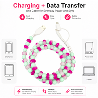 Câble de charge perlé 3-en-1 FASHLINK Rose Menthe – Cordon de charge multi-USB Type C avec connecteurs multiples pour téléphone