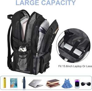 Large-Capacity Mesh <b>Backpack</b> <b>with</b> Multiple <b>Compartments</b> for Men Women Ideal Business Trips Daily Commute School - Product Image 2