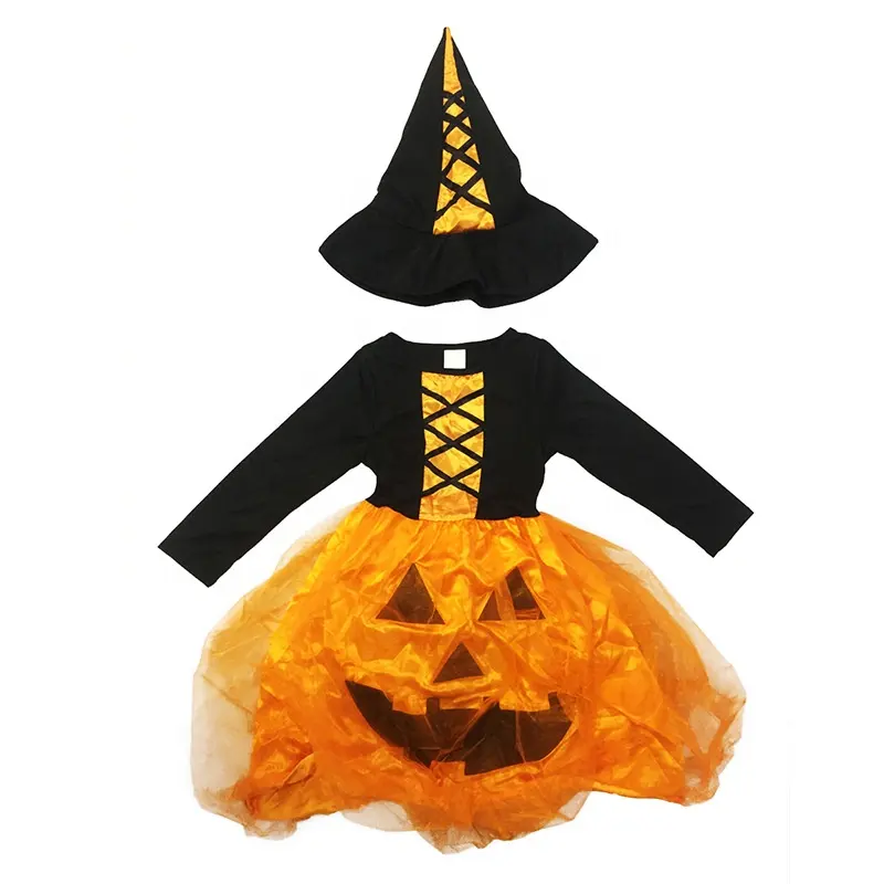 Livraison rapide en stock Halloween enfants fantaisie filles robe Cosplay sorcière Costume avec chapeau Halloween sorcière robe