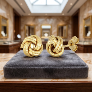 Classic Twisted Love Knot Golden <b>Stud</b> <b>Earrings</b> In 14K Yellow Solid Gold Wedding Anniversary Gift Handmade Jewellery For Women - Product Image 3