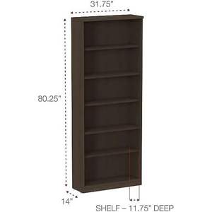 Librería Alera Valencia Series de seis estantes, madera color espresso, 31 3/4 pulgadas de ancho x 14 pulgadas de profundidad x 80 3/8 pulgadas de alto - Product Image 4
