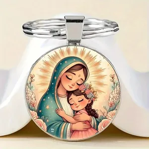 Llavero con Colgante de Nuestra Señora de Jesús, Tema Católico, Pequeño Regalo Creativo de Metal con Diseño de Ángel - Product Image 3
