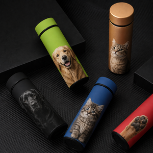 Bouteille isotherme en acier inoxydable personnalisée avec photo d'animal, écologique et moderne, pour animaux de compagnie, avec impression de photo d'animal, flacon sous vide personnalisé - Product Image 1