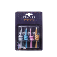 Bougies d'anniversaire spirales bleues scintillantes, style populaire, 4 pièces, écologiques, sans fumée, sans parfum, décorations de gâteau mignonnes avec logo personnalisé