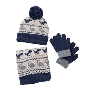 Ensemble chaud pour garçon avec protection des oreilles, ensemble trois pièces en acrylique à motif animal pour enfants, hiver automne, <span class=keywords><strong>bonnet</strong></span> en tricot à <span class=keywords><strong>pompon</strong></span> pour bébé fille - Product Image 1