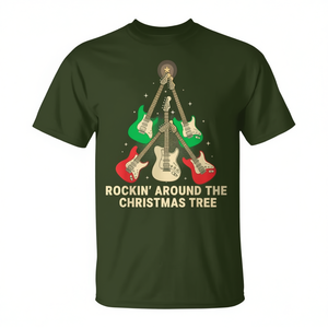 Maglietta Holiday Guitar Under The Tree per adulti, unisex, girocollo, stampa digitale, regali di Natale - Product Image 3