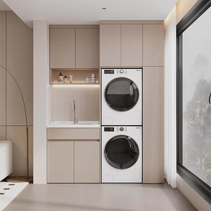 Mueble de aluminio tipo panal todo en uno para lavadora y secadora, mueble combinado para lavadora de balcón con lavabo. - Product Image 1
