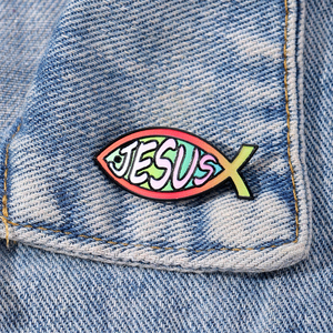 Pins <span class=keywords><strong>de</strong></span> Esmalte Suave con Impresión UV Personalizada al por Mayor, Diseño <span class=keywords><strong>de</strong></span> Pez Jesús (Ichthys), Insignias, Directo <span class=keywords><strong>de</strong></span> Fábrica, OEM ODM, en Stock - Product Image 4