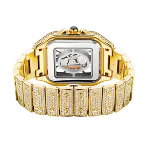 ชุดของขวัญนาฬิกาควอตซ์ทรงสี่เหลี่ยมกันน้ำลายฮิปฮอปสีขาวทองสำหรับผู้ชาย MISS Fox