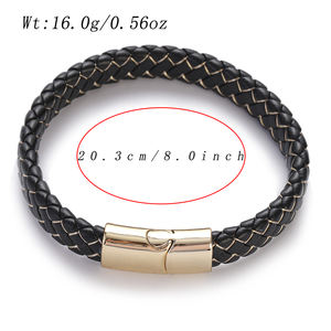 Pulsera de cuero genuino trenzado negro de moda para hombre con cierres magnéticos, accesorios de pulsera - Product Image 3