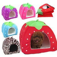 Lit pour animaux de compagnie, maison pour chien et chat, yourte, nid en forme de fraise, tente, niche pour animaux de compagnie, grotte, lit pour dormir, tapis en peluche, lit en coton pour chiot, tente chaude pour l'hiver