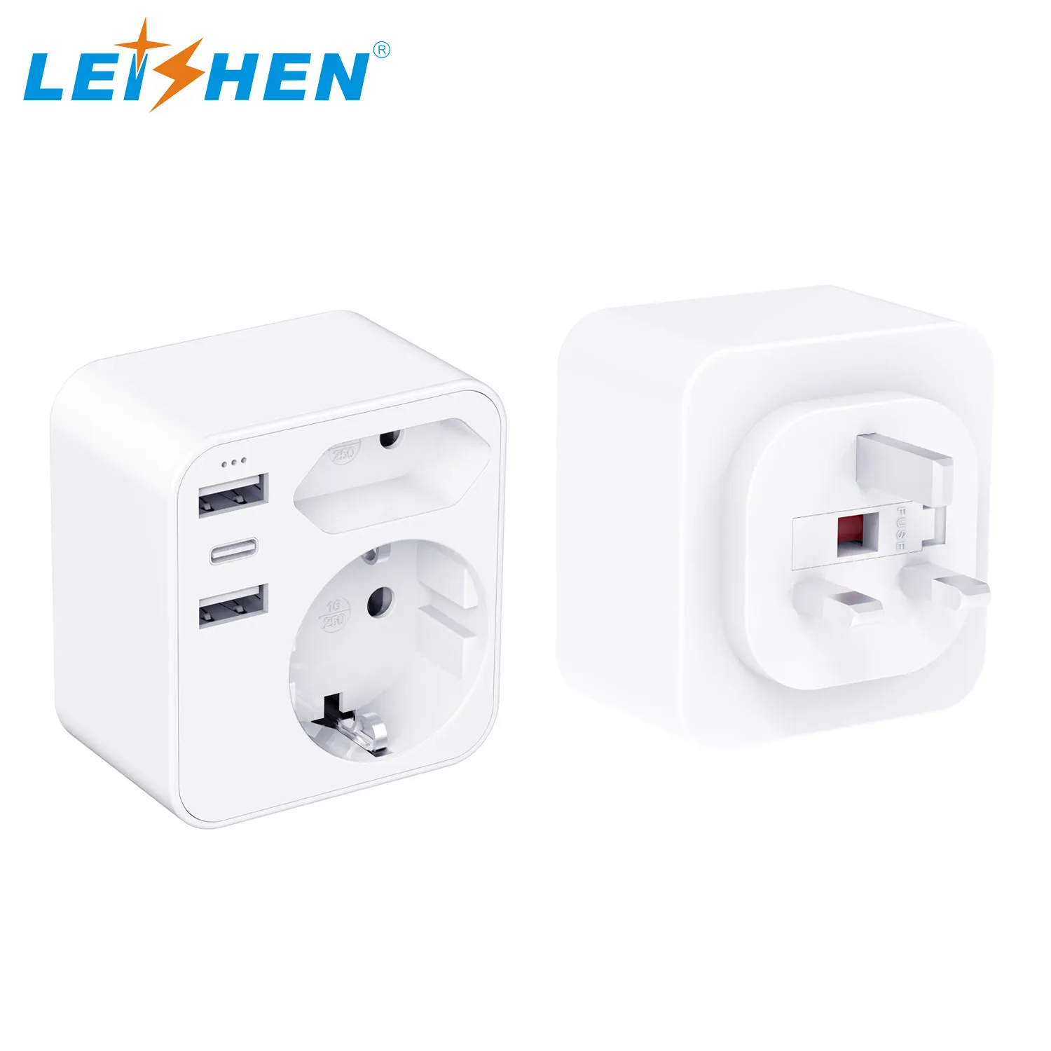 Amazon New Product EU Schuko 2 Pin To 3 Pin Travel Adaptors 13A Fuse 2 * 16A/10A Schuko German AC Outlets