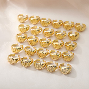 Go Party Fashion Engraving Initial Letter <strong>A</strong>-Z Signet Open <strong>Ring</strong> Copper Gold Plated Adjustable Knuckle <strong>Rings</strong> for Women Girls - Product Image 2