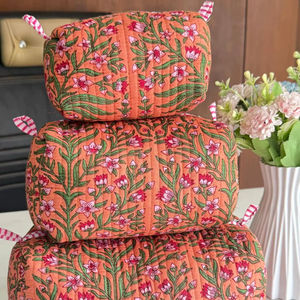 Ensemble de 3 sacs de voyage multifonctionnels en coton imprimé à la main de style vintage, avec fermeture éclair, de haute qualité, pour maquillage et cosmétiques, plusieurs couleurs - Product Image 1