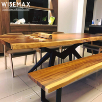 WISEMAX FURNITURE Meubles de style industriel moderne Table en bois massif en noyer noir Table à plateau en bois massif à bord vivant pour salle à manger