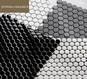 <span class=keywords><strong>Carrelage</strong></span> en céramique rond en forme de pièce de monnaie, antidérapant, blanc et <span class=keywords><strong>noir</strong></span>, pour la décoration complète du corps, pour la salle de bain, la cuisine, le sol et les murs - Product Image 1