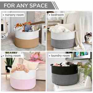 90L <b>Large</b> Cotton Rope <b>Basket</b> 21.7" X 21.7" X 13.8" with Handle Laundry Hamper for Blankets Pillows Toy - Product Image 6