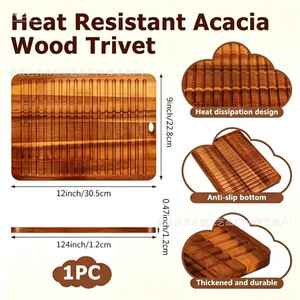 Alfombrilla Aislante de Calor de Madera de Acacia, Rectangular, Antideslizante, para Ollas y Sartenes, para Uso en Mesa - Product Image 4