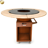 Chariot de brasero mobile en acier Corten avec gril et tiroir sur roues pour patio extérieur, jardin, cour arrière, barbecue