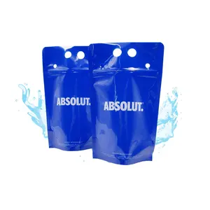 シール可能な飲料バッグ冷凍ジュースドリンクポーチ青い半透明の再閉可能なハンドヘルドジッパーポーチ、プラスチックストロー付き