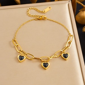 Heart Shape Gold Plated Zinc Alloy Bracelet With Black Stone Pendant For Gift - Product Image 1