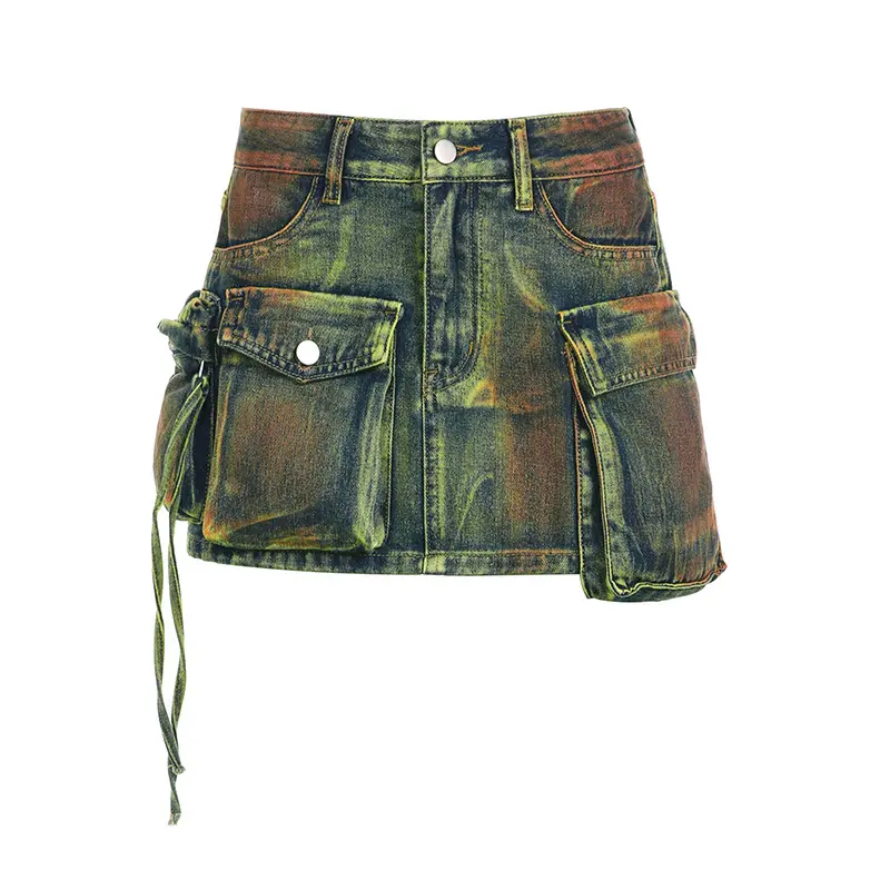 2023 Denim Skirt Fashion Y2k Club Irregular Pocket Cargo Denim Skirt Women Clothing Summer Women Cargo Pocket Mini Jean Skirts