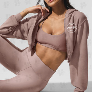Custom Baggy Ladies French Terry Cropped Zipper <strong>Hoodie</strong> Puff Print Plain <strong>White</strong> Drawstring <strong>Womens</strong> Crop Zip Up Hoodies for <strong>Women</strong> - Product Image 4