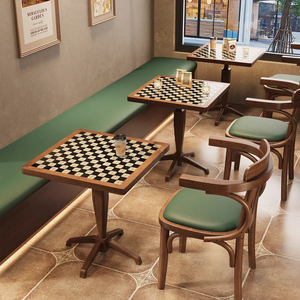 Retro Style Cafe Wood <strong>Table</strong> and Chair Combination Tile Rock Plate Western <strong>bar</strong> <strong>square</strong> <strong>Table</strong> Western Restaurant <strong>Table</strong> Chair - Product Image 2