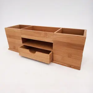 Custom Bamboo Desk Organizer Cosmetics Storage Box Mini Makeup Organizer With Drawers Tool Container For Wholesale