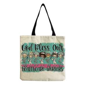 Sacs à bandoulière avec imprimé lettre d'infirmière, fermeture éclair, sac en toile décontracté, sac fourre-tout écologique, sac à main mignon pour femmes, grande capacité, sac de shopping graphique - Product Image 3