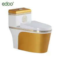 Yüksek kaliteli sarı ve mavi tuvalet yeni tasarım altın rengi banyo tuvalet sifonik tek parça tuvalet