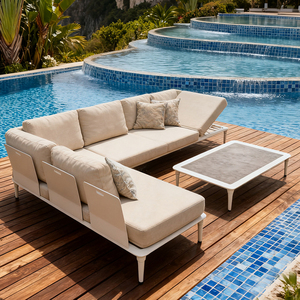 Set di Divani Moderni <span class=keywords><strong>in</strong></span> <span class=keywords><strong>Alluminio</strong></span> <span class=keywords><strong>per</strong></span> Esterni, Giardino, Patio, Soggiorno e Uso Alberghiero - Cuscini Resistenti e Impermeabili - Product Image 3