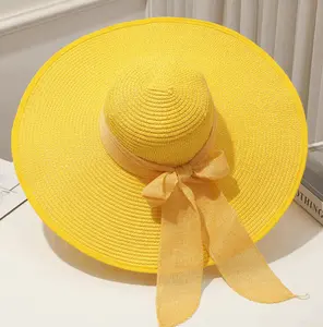 Chapeau de style bohème femmes raphia paille nœud papillon été plage tissé chapeau de soleil dames