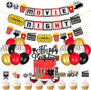 Bannière Joyeux <span class=keywords><strong>Anniversaire</strong></span> Thème Cinéma, Guirlande, Décoration de Gâteau Cupcake, Ballon en Métal et Latex pour Soirée Cinéma et Fournitures de Fête d'<span class=keywords><strong>Anniversaire</strong></span> - Product Image 1