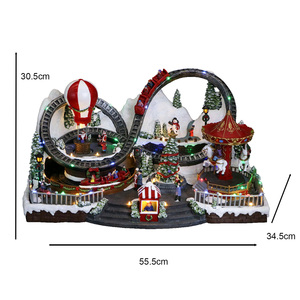 งานประติมากรรมเรซิ่น 3 มิติ วาดสีด้วยมือ หมู่บ้านเทศกาลคริสต์มาสสีสันสดใส พร้อมไฟ LED ม้าหมุนเคลื่อนไหว รถไฟบอลลูนลมร้อน - Product Image 1