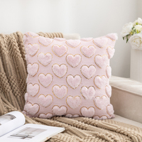 Housse de coussin carrée en fausse fourrure de lapin, simple face, 45x45cm, avec fermeture éclair, pour canapé, salon, chambre à coucher, motif cœur - Vente en gros
