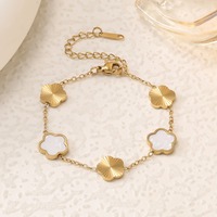 Nouveau design, bracelet tendance pour femmes en acier inoxydable plaqué or, avec zircon coloré en forme de trèfle à cinq feuilles, résistant à l'eau