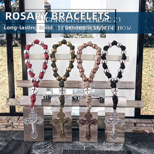 Colorido metálico católico Jesucristo Cruz cuentas de oración joyería <span class=keywords><strong>Rosario</strong></span> pulseras con cuerda de paraguas tejido regalo religioso - Product Image 2