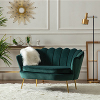 Canapé 2 places en acier inoxydable de style nordique en forme de coquille, revêtement en tissu vert, canapé en velours, ensemble de fauteuils