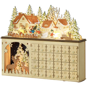Calendrier de l'Avent en bois avec lumières de Noël, forme rectangulaire, alimenté par piles, commande manuelle, LED blanches, décoration de la maison - Product Image 1