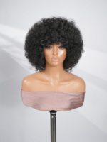 Perruque Bob Bouclée Couleur Naturelle, Faite à la Machine, Prête à Porter, Cheveux Remy avec Frange, Pré-stylisée, Sans Colle, Densité 180%, Facile à Porter
