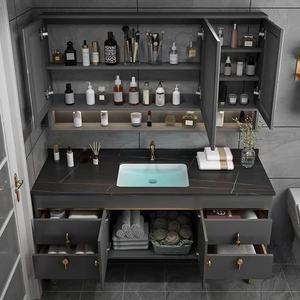 Modern Lacquer MDF Bathroom Vanity Unit with Smart <b>Mirror</b> Cabinet <b>Wall</b>-Mounted Ceramic Basin Water Resistant Hospital Use - Product Image 6