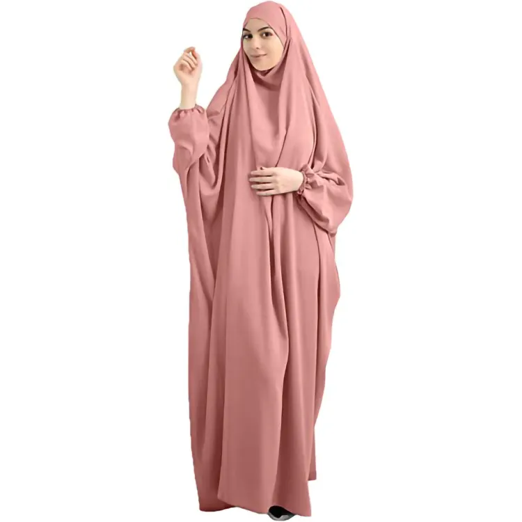 One-Piece Loose Full Cover Long Dress One-Size Overall Hijab Thobe Hooded Dress Women Muslim Robe