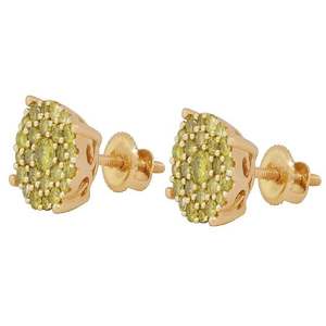 Premium <b>Silver</b> Round Cut Cluster Earrings with Lab Grown Diamonds 10K Yellow Gold Style Statement Jewelry - Product Image 3