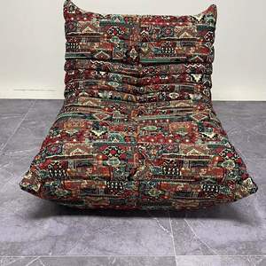 Divano Togo Bohémien in Ciniglia con Motivo Etnico Colorato, Divano da Terra Boho, Replica Togo Ondulata, Poltrona Relax 1 Posto - Product Image 2