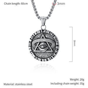 Collier pour homme en acier inoxydable avec pendentif rond géométrique égyptien rétro, triangle, œil d'Horus - Product Image 2