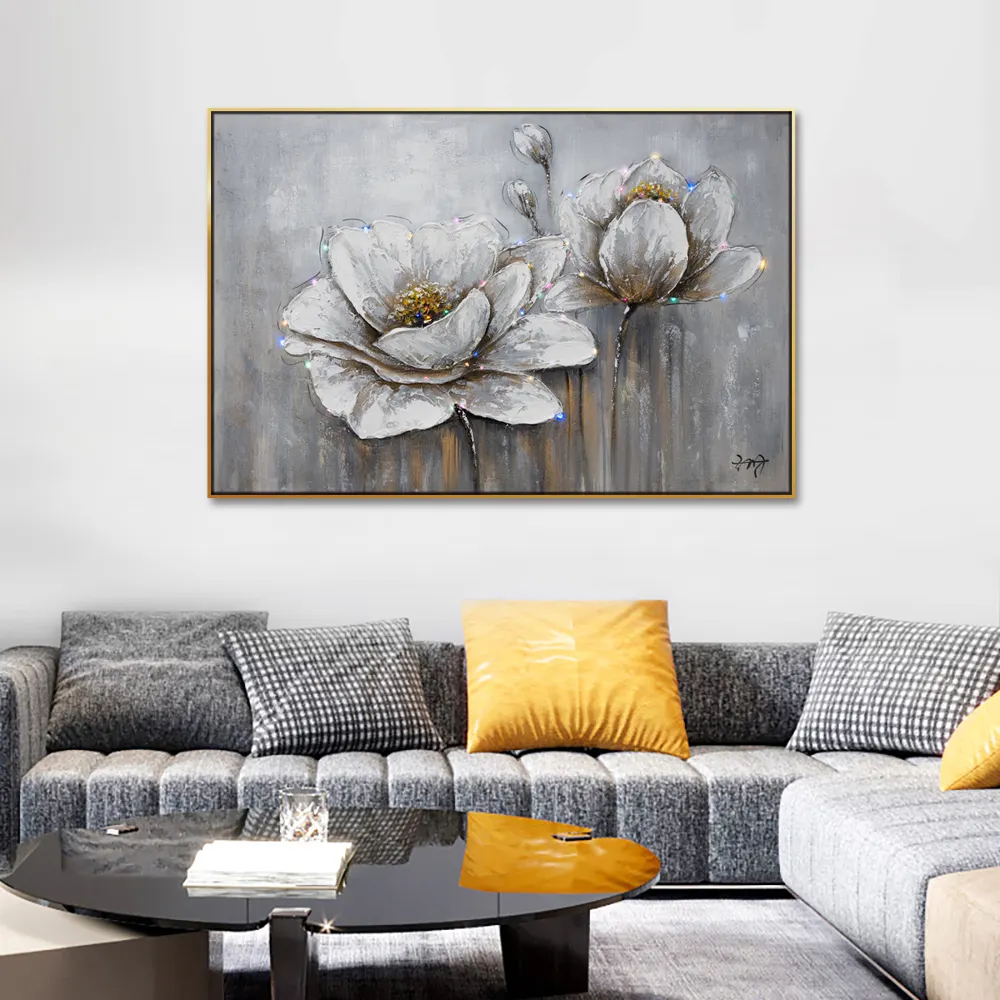Best Selling 100% hand-painted LED painting art High quality modern oil paintings Still Life Flowers Style For Home Decor