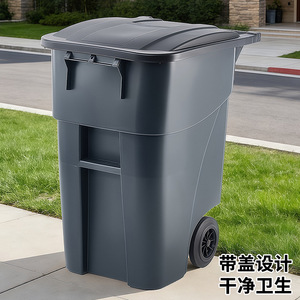 Poubelle extérieure avec couvercle et roues, grande taille, en plastique gris, pour utilisation en bord de route - Product Image 4