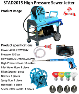 Nouveau Nettoyeur <span class=keywords><strong>de</strong></span> canalisations à eau froide électrique 4KW 20L/min haute pression avec tuyau <span class=keywords><strong>de</strong></span> 30m et kit <span class=keywords><strong>de</strong></span> buses complet pour usage commercial - Product Image 4